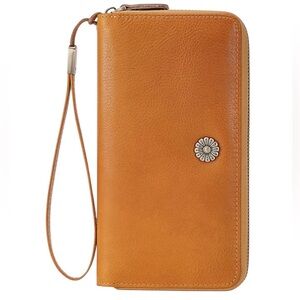 Rectangular/Leather Bi-Fold Wallet/RFID Blocking/Large Capacity Wristlet Clutch